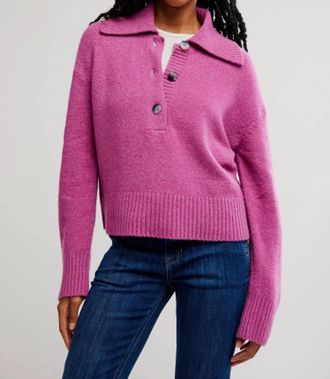 Free People Trading Up Polo Sweater In Magenta Haze Melange