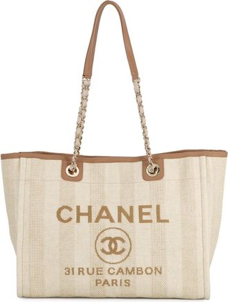 Chanel Beige Straw Handbag Shopping Bag Tote Bag (Pre-Owned)