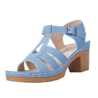 Generic Womens Heeled Sandals Open Toe Summer Sandal Stylish Chunky Heel Comfortable Versatile Breathable Casual Ankle Strap Strappy Sandals Beach Work