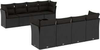 vidaXL Set De Sof&aacute;s De Jard&iacute;n 8 Piezas Y Cojines Rat&aacute;n Sint&eacute;tico Negro Vidaxl