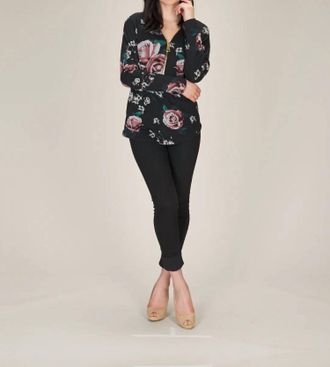 Papillon Rose Print Sweater With Zipper Detail In Black