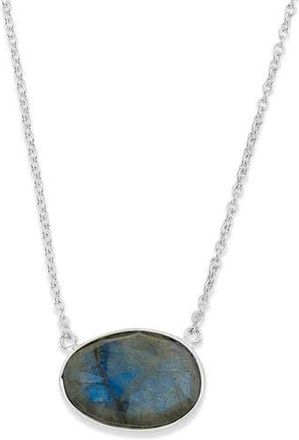Samuel B. Sterling Silver Oval Labradorite Pendant Necklace in Blue/green at Nordstrom Rack