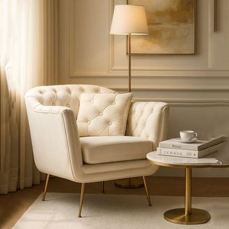 Dmora Sill&oacute;n Turtuk, Silla Con Coj&iacute;n, Brazos, Tonalidad Estructura Crema, 88x83x91h Cm Blanco Crema