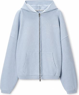 Alexander Wang Light Blue Relaxed Cotton Zip Hoodie Sweatshirt