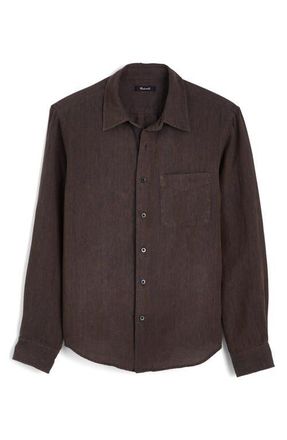 Madewell Linen & Organic Cotton Button-Up Shirt in Chocolate at Nordstrom, Size Xx-Large