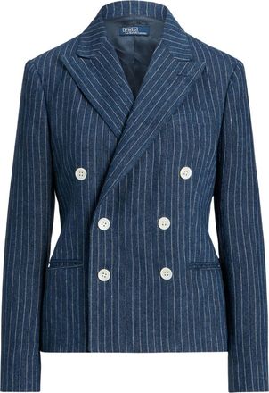 Polo Ralph Lauren pinstripe-pattern long-sleeve blazer - women - Cupro/Linen/Flax - 4 - Blue