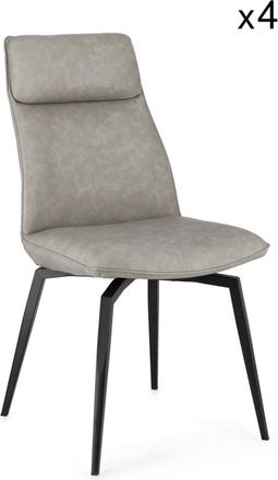 Konte Design Lote de 4 sillas de polipiel gris tórtola y patas de acero negro