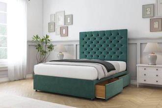 Sloomy Mayfair Plush Divan Set 2 Drawers-54 Headboard in Emerald | Size: Double