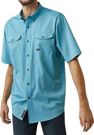 Ariat Mens Rebar Made Tough Venttek Durastretch Work Shirt In Caribbean Blue