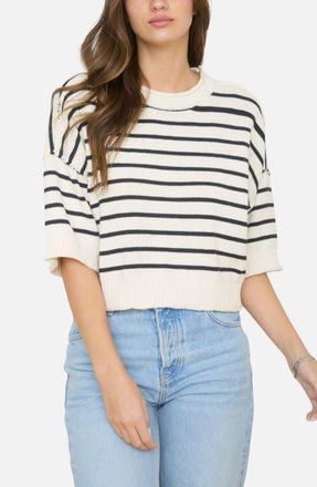 J.O.A. Stripe Cotton Blend Sweater in Black at Nordstrom, Size Medium