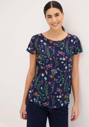 Bonprix Shirtbluse BONPRIX, Damen, Gr. 36, mitternachtsblau gebl&uuml;mt, Web, Obermaterial: 100% Polyester, bedruckt, gebl&uuml;mt, regular fit h&uuml;ftbedeckend, Rundhals