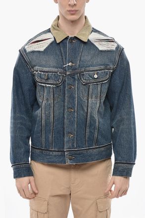 Maison Margiela MM0 Distressed Denim Jacket with Tartan Wool Lining Maison Margiela