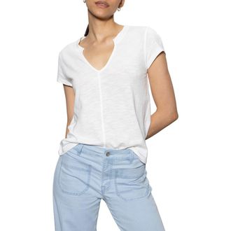 Sanctuary The New Girl Split Neck T-Shirt in White at Nordstrom, Size Xx-Small