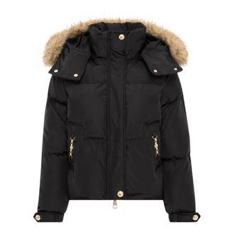 Fracomina Piumino Regular con Cappuccio e Pelliccia Sintetica - - Jackets - Donna - Nero - M