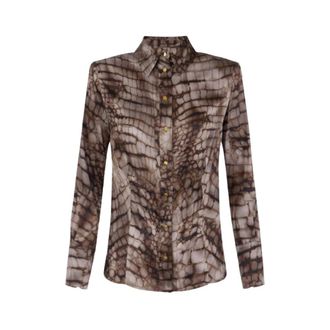 Elisabetta Franchi Shirts, female, Brown, Size: XS Shirt in satin fabric with alligator print