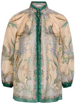 Zimmermann Indra Printed Metallic Cotton and Silk-blend Blouse - Cream - 4 (UK 16 / XL)