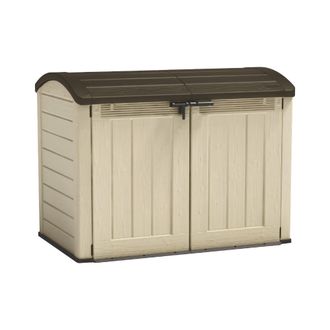 Dmora Dmora - Armario Exterior Polinago, Mueble Para Exteriores, Mueble De Jard&iacute;n Multiusos, Contenedor Para Balc&oacute;n O Garaje, 177x113 H134 Cm, Beige