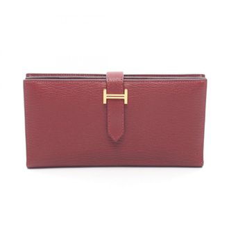 Herm&egrave;s Bearn Bordeaux Rouge H Chevre Leather Long Wallet (Bi-Fold) (Pre-Owned)