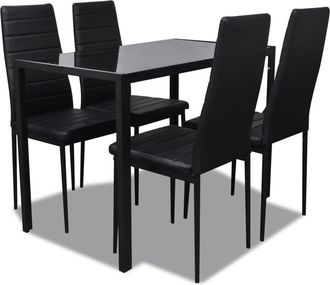 vidaXL Juego De Comedor 5 Piezas Cuero Artificial Negro Vidaxl