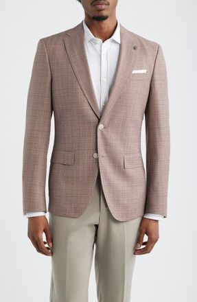 BOSS Hutson Slim Fit Red & Tan Plaid Slub Wool Sport Coat in Medium Red at Nordstrom, Size 42