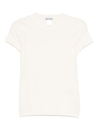 DKNY logo-jacquard T-shirt - women - Polyester/Spandex/Elastane - M - Neutrals