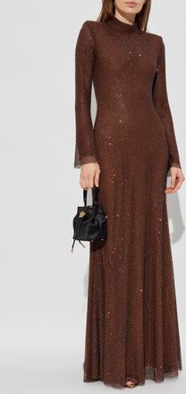 Self Portrait Long Dress With Shimmering Appliqués, Womens, Brown