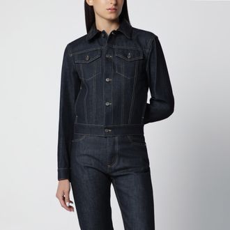 Bottega Veneta Giacca in denim blu con colletto in Intrecciato