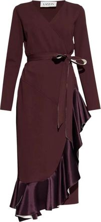 Lanvin Gerimpelde wikkeljurk - Dames - Wikkelkleedje - Rood - S - Nylon - Kleedjes