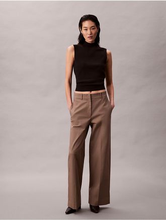 Calvin Klein Womens Cotton Stretch Wide Leg Chino Pants - Brown - 4