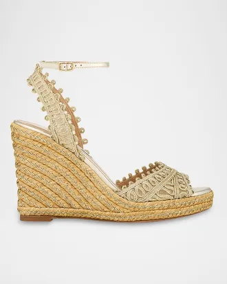Aquazzura 105mm Kahlo Metallic Espadrille Wedge Sandals