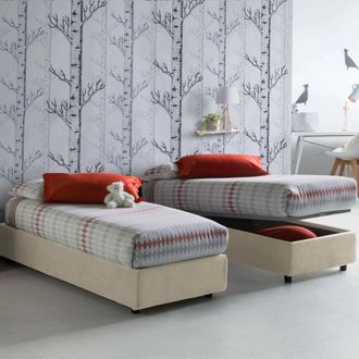Dmora Dmora - Cama Individual Dacerb, Cama Contenedor Con Revestimiento De Tela, 100% Made In Italy, Apertura Frontal, Adecuado Para Colch&oacute;n Cm 80x190, Beig
