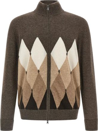 Ballantyne argyle-pattern zip-up cardigan - 94500 BROWN