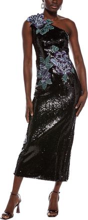 Rene Ruiz One-Shoulder Dimensional Floral Applique Midi Dress