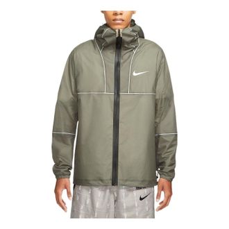 Nike Mens Nike Casual Blue Logo Printing Hooded Jacket Light Army Green DD3798-320