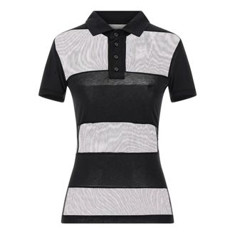 Coperni Polo Shirts, female, Black, Size: S Striped Sheer Polo Top