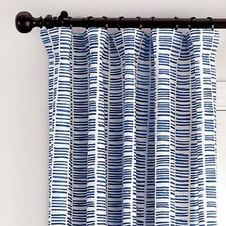 Ballard Designs Hatch Stripe Drapery Panel - Indigo - 50W x 84L - Ballard Designs