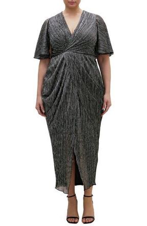 City Chic Lily Metallic Ruched Dress in Black at Nordstrom Rack, Size Xl/22W