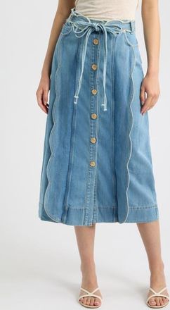 Farm Rio Tie Waist Denim Midi Skirt at Nordstrom, Size 31