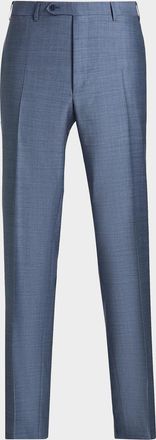 Canali Men & apos;s Wool Denim-Effect Flat Front Trousers