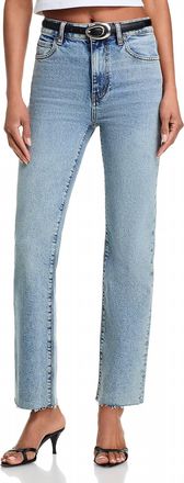 Frame Denim The Ruler Crop High Rise Straight Jeans In Indigo Vintage Fray