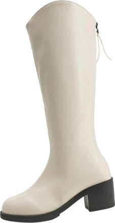 Generic Beige Ladies Mid-Calf Boots with Thick Sole and Thick Heel Design for Fall and Winter Casual Use Solid Color for Classic Looks Comfortable and Warm