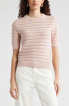 Nordstrom Open Stitch Crewneck Sweater in Pink Smoke at Nordstrom, Size Xx-Large