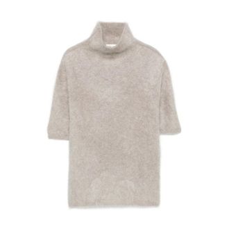 Soft Goat Turtlenecks, female, Beige, Size: XS Brushed Short Sleeve Turtleneck