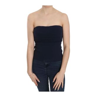 Costume National Sleeveless Tops, female, Blue, Size: 2XS Strapless Zipper Back Tube Top Blouse