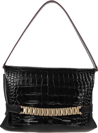 Victoria Beckham Chain Pouch With Strap In Black Croc-Effect Leather
