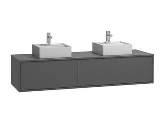 Vente-Unique Mueble flotante de ba&ntilde;o en color gris antracita con lavabo doble - L150 cm - ISAURE II