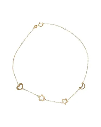 Italian Gold, Inc 10K Heart-Flower- Star-Moon Station Adjustable Anklet