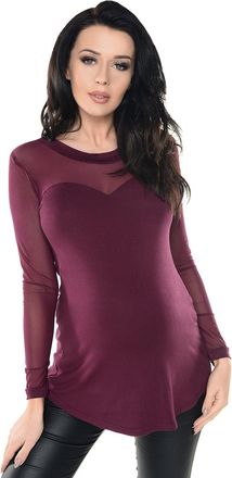 Purpless Maternity Top Sheer Mesh Heart Shaped Cleavage Pregnancy Blouse Shirt for Pregnant Women D020 (14, Plum)