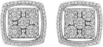 House of Brilliance Silver 3/8 Ct Miracle Round Diamond Double Halo Cluster Earrings in White at Nordstrom
