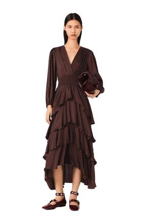 Maje Flowy ruffled maxi dress in Brown at Nordstrom, Size 34 Eu